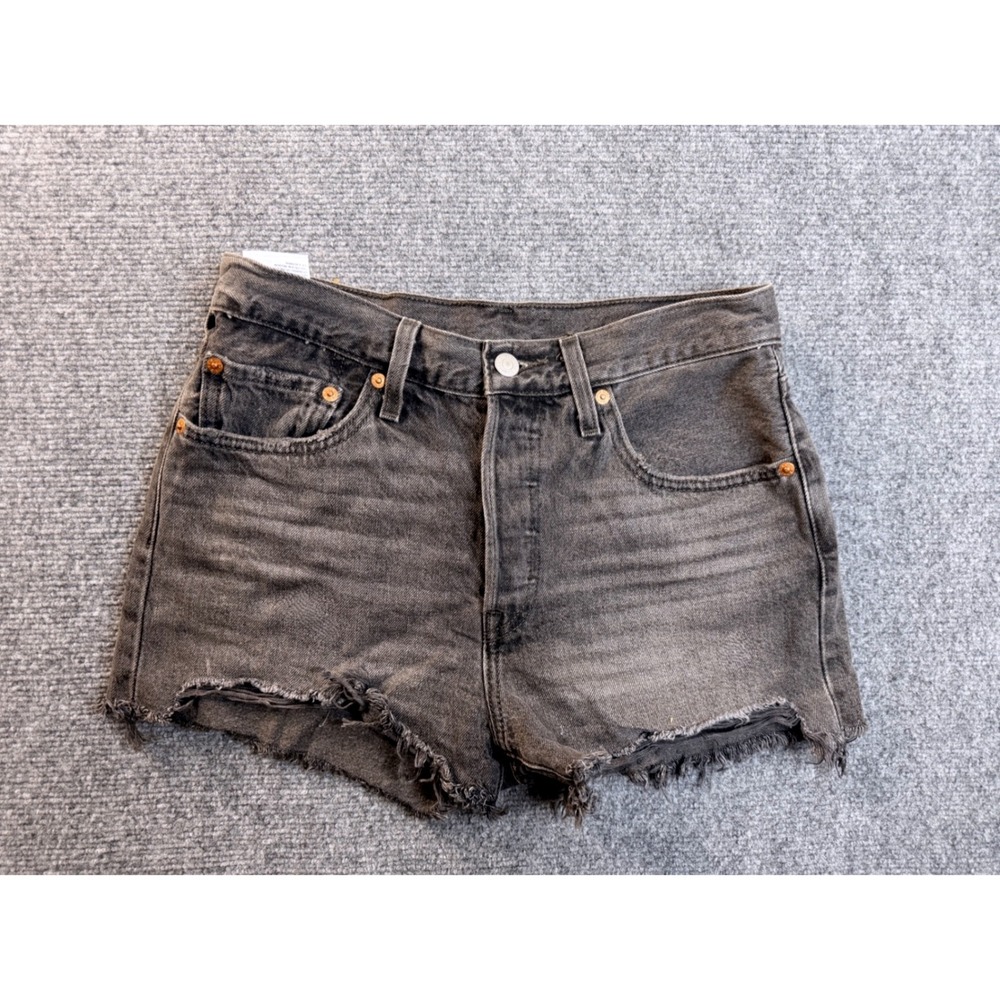 Levis 501 Big E Shorts Womens 27 Faded Black Denim Cut Off Distressed Y2K Custom